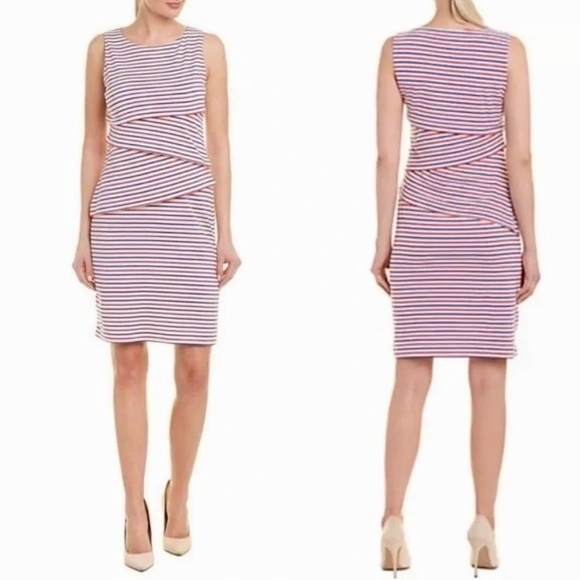 J. MCLAUGHLIN Nicola Tiered Knit Dress Red White Blue Patriotic Medium - Picture 5 of 14